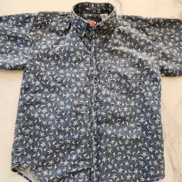Bugle Boy boys size 7-8 year blue button-up nautical seashell seahorse casual dr - Picture 4 of 5